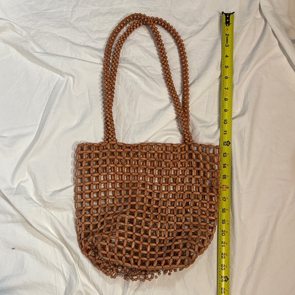 Woven Beaded Brown Tote Bag - Casual Women’s Shoulder Bag - Picture 2 of 5